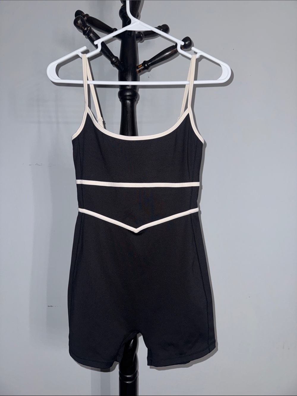 Black One-Piece Bodysuit with Cream Trim 8.T